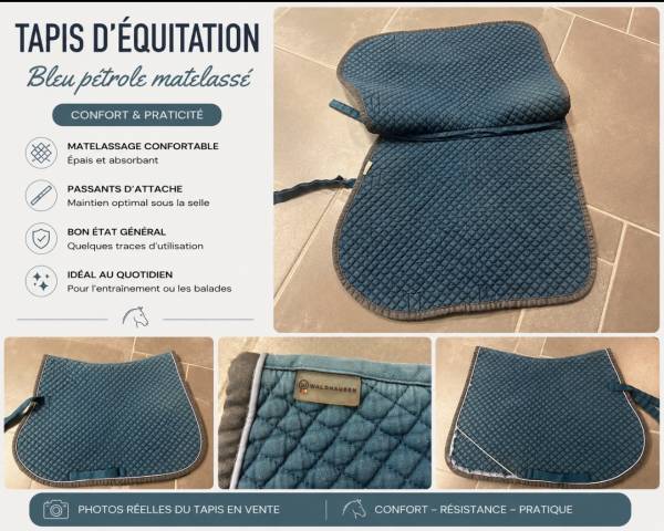 Tapis d&rsquo;&eacute;quitation Waldhausen bleu p&eacute;trole matelass&eacute; &ndash; 