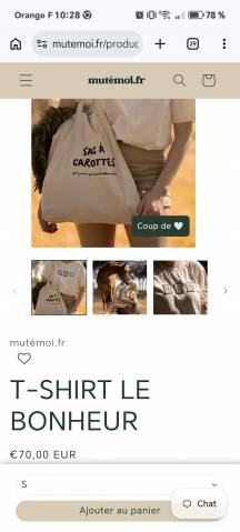 Ensemble Mut&eacute;moi - Tee-shirt  Le bonheur et sac &agrave; carottes
