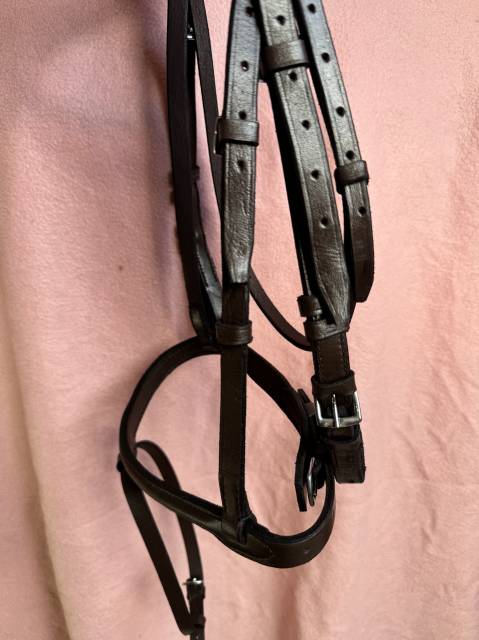 Ensemble bridon demi rond + r&ecirc;nes lisses T. Poney havan