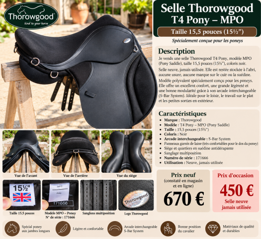 Selle Thorowgood T4 Pony MPO &ndash; 15,5 pouces &ndash; Neuve 