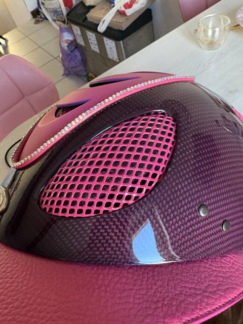 Casque / Bombe GPA First Lady Carbone Cuir Rose & Stras