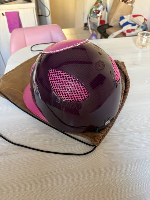 Casque / Bombe GPA First Lady Carbone Cuir Rose & Stras