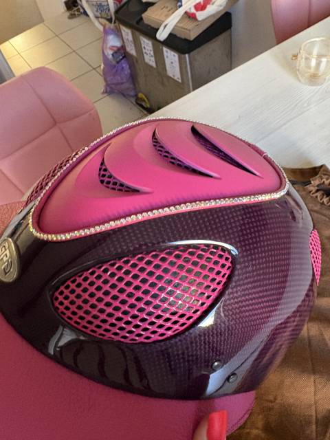 Casque / Bombe GPA First Lady Carbone Cuir Rose & Stras