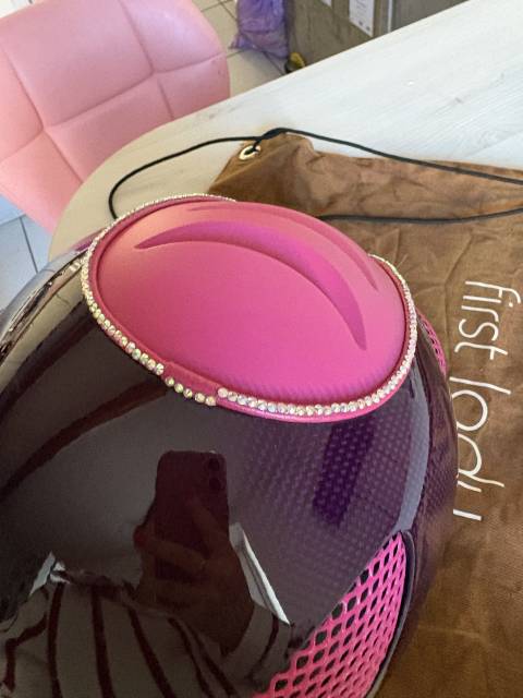 Casque / Bombe GPA First Lady Carbone Cuir Rose & Stras