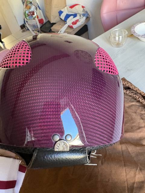 Casque / Bombe GPA First Lady Carbone Cuir Rose & Stras