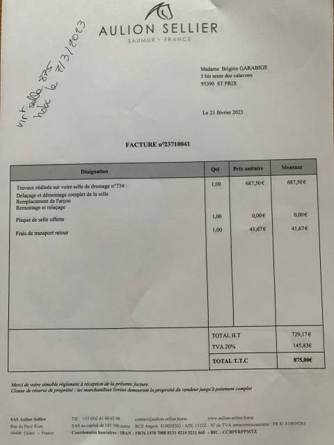 selle dressage Aulion - arçon neuf