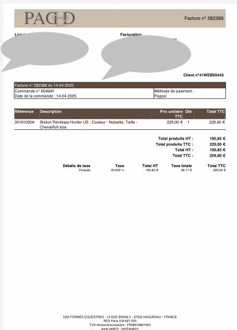 Bridon neuf penelope 