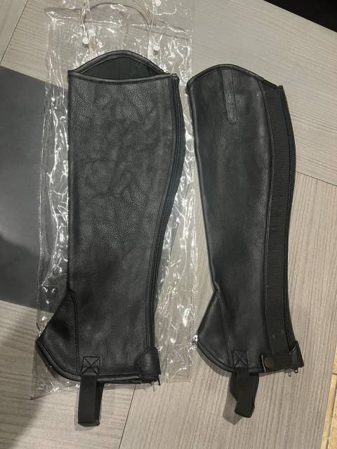 Mini chaps neuf cuir noir d&rsquo;&eacute;quitation mixte femme homm