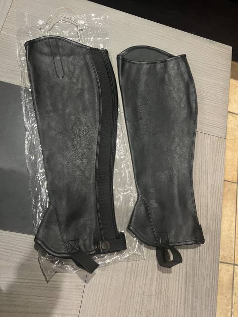 Mini chaps neuf cuir noir d&rsquo;&eacute;quitation mixte femme 