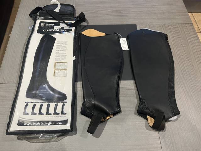 Mini chaps neuf cuir noir d&rsquo;&eacute;quitation mixte femme