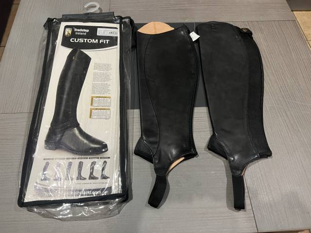 Mini chaps neuf cuir noir d&rsquo;&eacute;quitation mixte femme homm