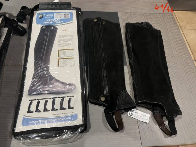 Mini chaps neuf cuir noir d&rsquo;&eacute;quitation mixte femme