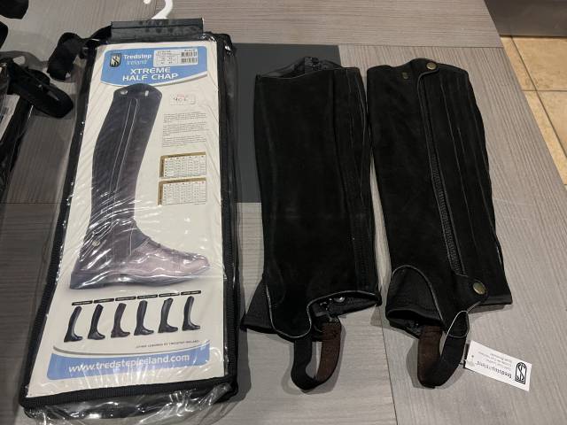 Mini chaps neuf cuir noir d&rsquo;&eacute;quitation mixte femme