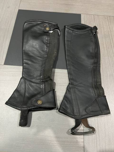 Mini chaps cuir noir d&rsquo;&eacute;quitation mixte femme homme    