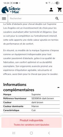 Selle Supr&ecirc;me neuve 17,5 pouces Los Angeles