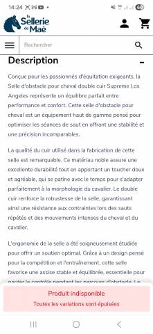 Selle Supr&ecirc;me neuve 17,5 pouces Los Angeles