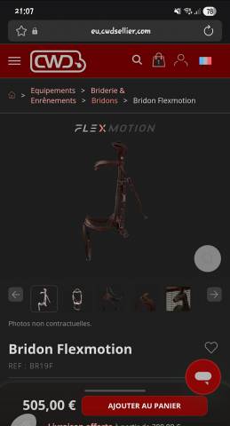 Bridon CWD Flexmotion avec r&ecirc;nes biothane CWD