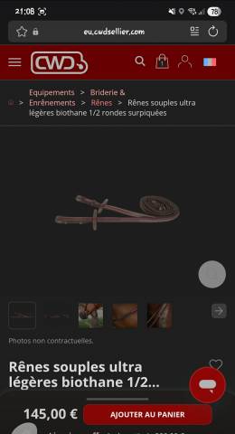 Bridon CWD Flexmotion avec r&ecirc;nes biothane CWD