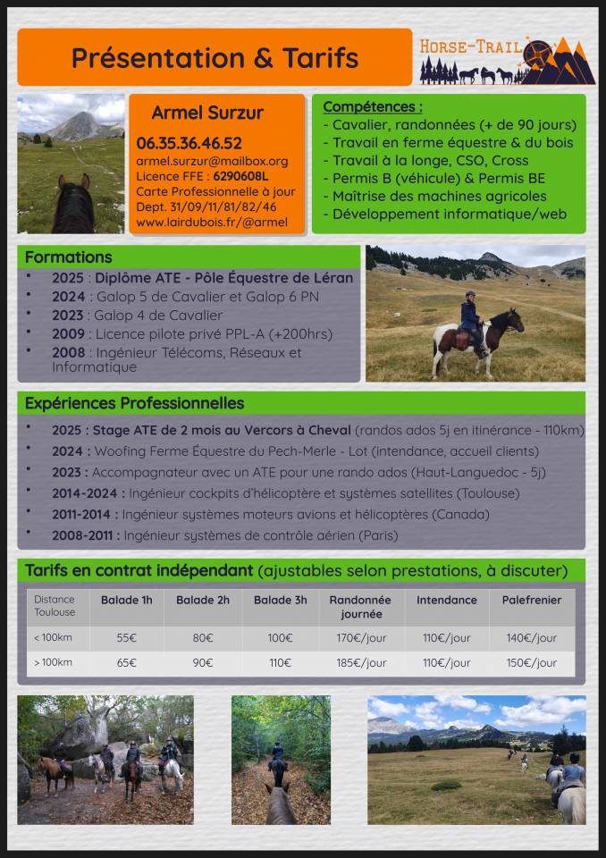 Accompagnateur de Tourisme Equestre et autres services