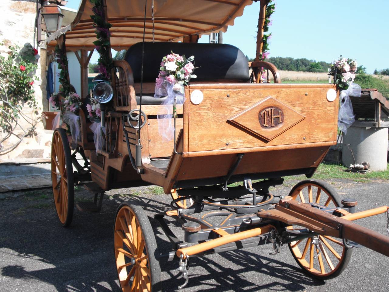 Deux chevaux hongres Mérens et calèche